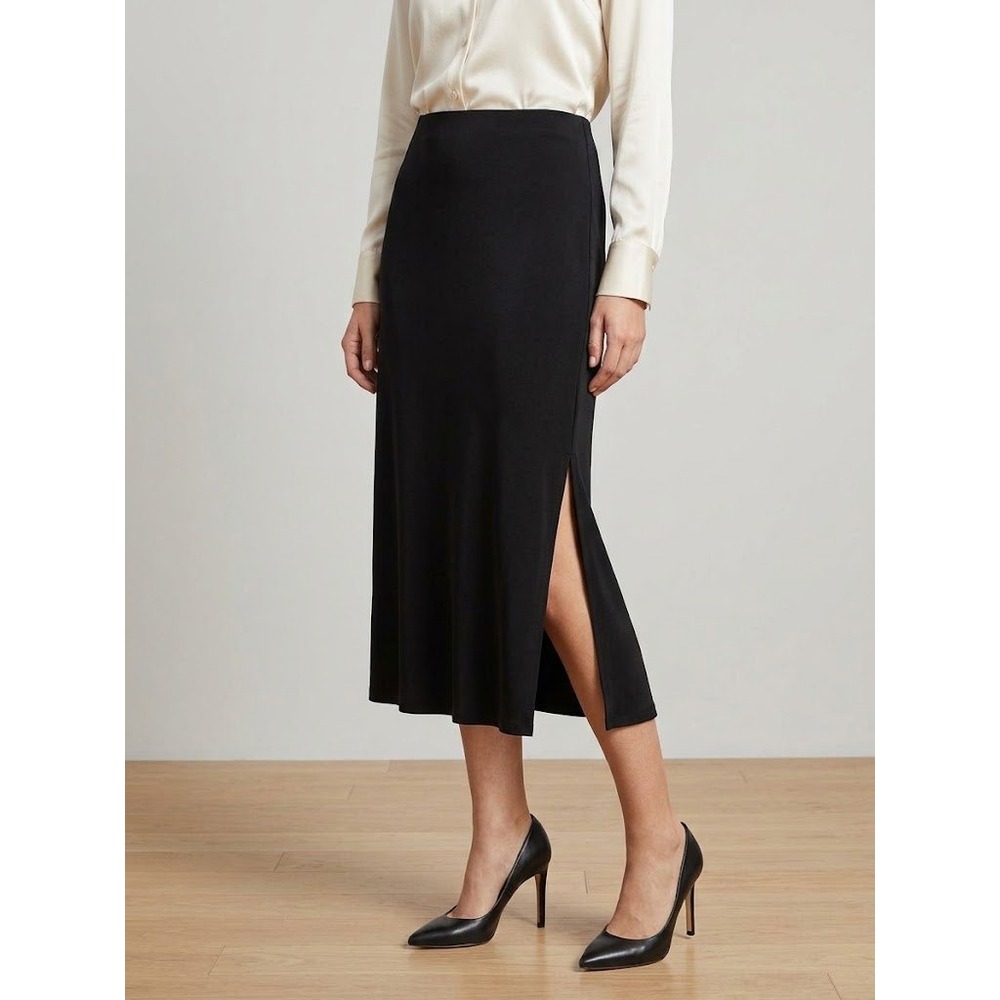 Tahari Liquid Knit Skirt Womens Medium Black Chic Closet Staple Classic Timeless - Picture 1 of 8